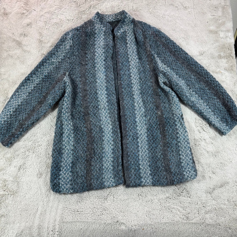 Vintage‎ Jon Woods New York Blue Textured Knit Sweater Jacket Open Front L/XL